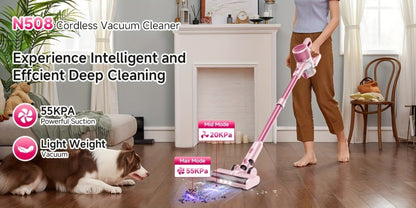Cordless Vacuum Cleaner 55KPa 8-in-1 Stick Vacuum with LED Light 180° Swivel Lightweight Wireless for Hardwood Carpet Pet Hair Stairs Car Sofa Home Office
