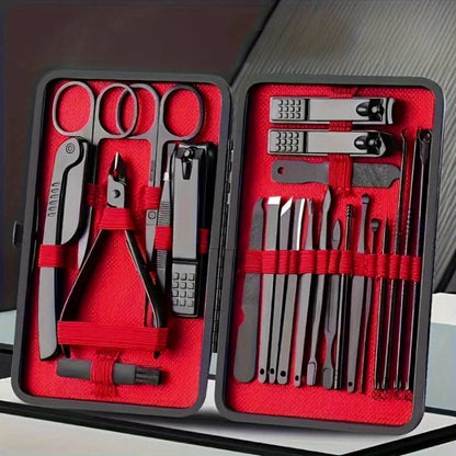 Three-Case Nail Grooming Bundle with 23-Piece Black-and-Red Tool Set in Each Zippered Case