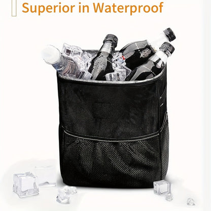 Car Trash Can with Lid - 2 Gallon Leak-Proof Garbage Bin with Storage Pockets for Car, SUV & Truck - Multipurpose Vehicle Waste Bin, Black