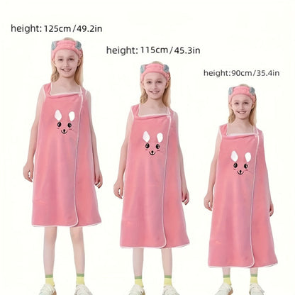 Bunny Ears Bath Towel Wrap for Girls - 250GSM Microfiber Cartoon Bath Skirt, Cute Kawaii Robe for Ages 6-12, Rose Red Purple Pink Blue, Fun Birthday Gift