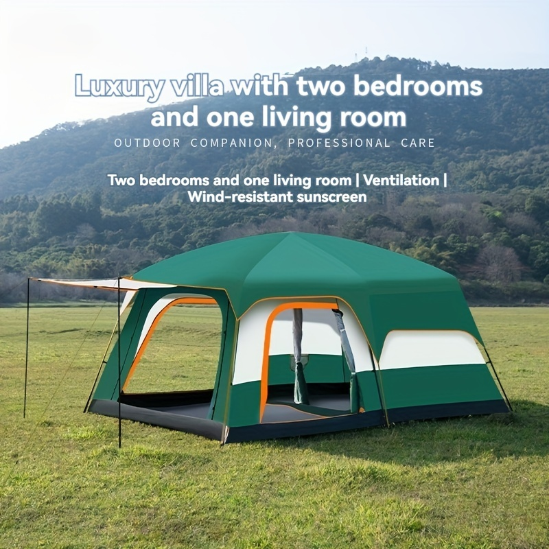 Camping Tent Two-Room Family Cabin with Shared Hall, Mosquito-Net Panels and Two Capacity Options