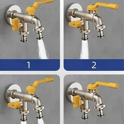 Dual-Outlet Garden Hose Faucet with Two Yellow Lever Handles in the Exact 1pc Checkout Option
