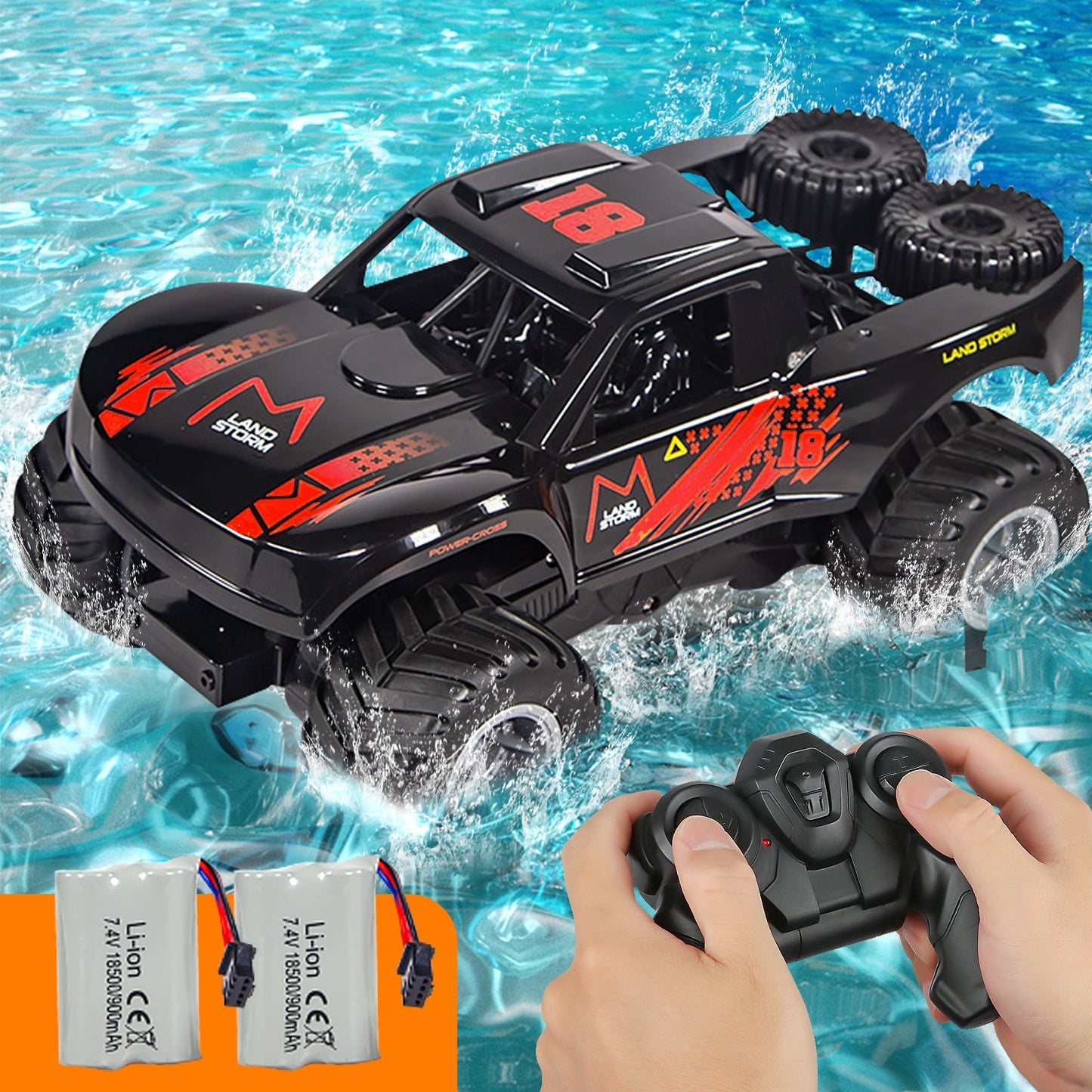 RC Monster Truck or Pickup 1:16 Scale in Five Body and Color Styles with 4WD Layout and Two Rechargeable Batteries