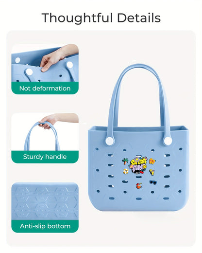 EVA Beach Bag for Women with Drainage Holes Waterproof Tote Bag Summer Outdoor Camping Shopping Travel Bag with Cute Decorations Multiple Colors S M L