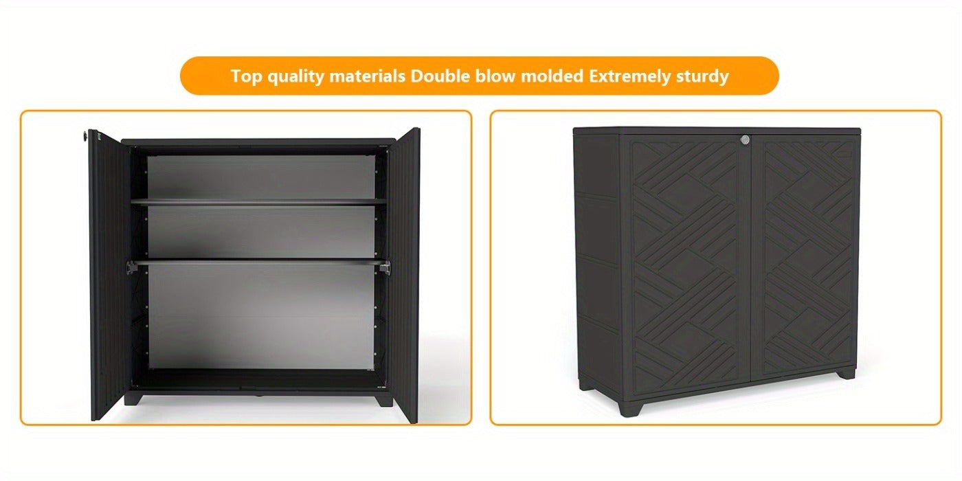 Outdoor Storage Cabinet with Doors & Metal Shelves | Resin