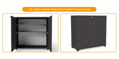 Outdoor Storage Cabinet with Doors & Metal Shelves | Resin