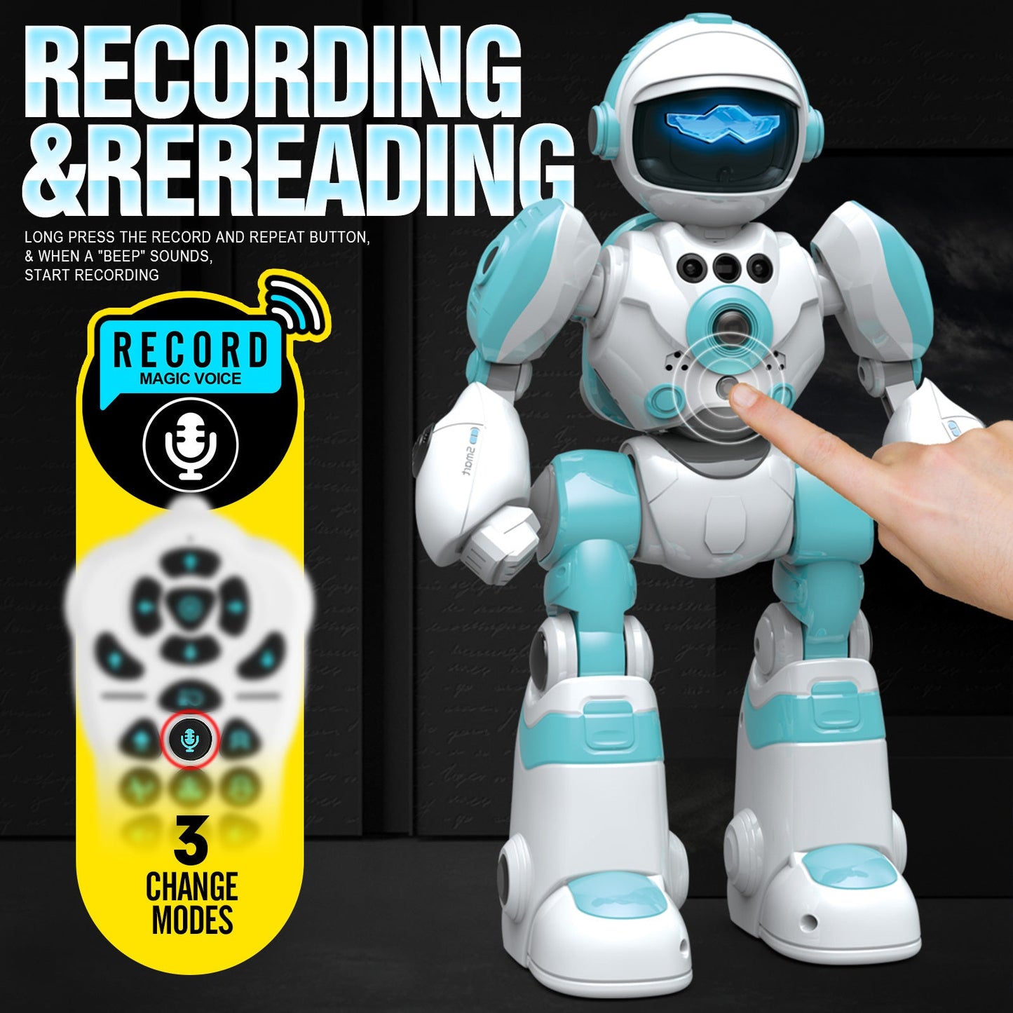 Gesture Control RC Robot Toy for Kids – Voice Recording, Programming, EMO LED Infrared Intelligent Interactive Robot, STEM Gift for Boys Girls Ages 6 7 8 9 10, Birthday Christmas (Green/Blue/Yellow)