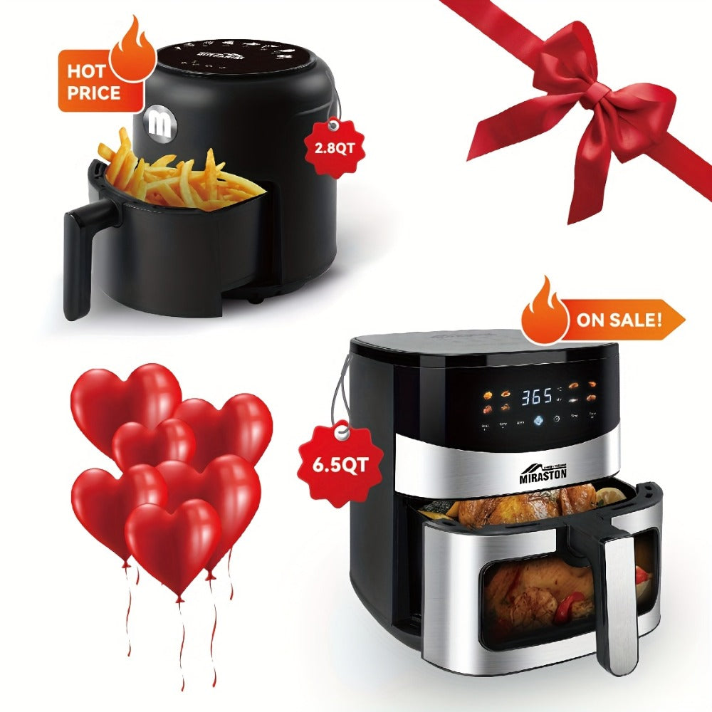 Miraston Air Fryer with Viewing Window, Eight Preset Icons and 2.8Qt or 6.5Qt Touchscreen Options