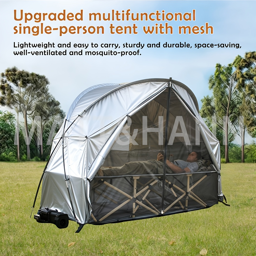 Camping Tent Single-Person Freestanding Bicycle Shelter with Mesh Panels, Polyester Body and Steel Poles