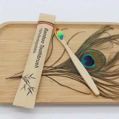 20-Piece Bamboo-Labeled Toothbrush Set with Individually Wrapped Handles and Mixed Bristle Colors
