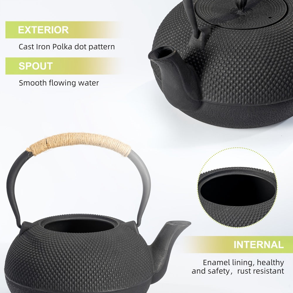 Cast Iron Teapot with Stainless Steel Infuser 60 oz – Japanese Style Tea Kettle for Camping & Home Brewing