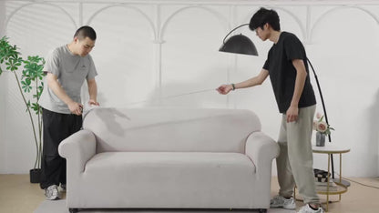 Sofa Cover Dark Blue Printed Skirt Slipcover with High-Elasticity Fiber and Anti-Slip Fixing Rods