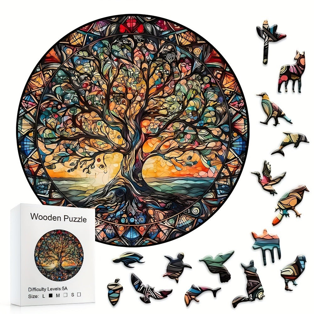 Tree of the Universe Wooden Jigsaw Puzzle with Irregular Pieces and 11 x 11 Inch Pictured Display Size
