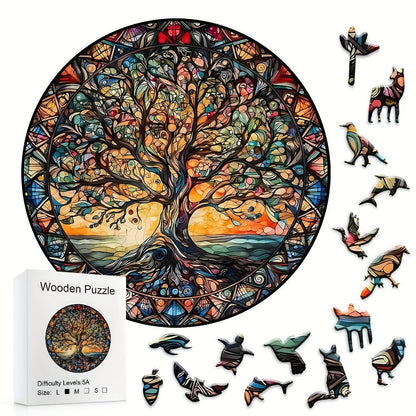 Tree of the Universe Wooden Jigsaw Puzzle with Irregular Pieces and 11 x 11 Inch Pictured Display Size