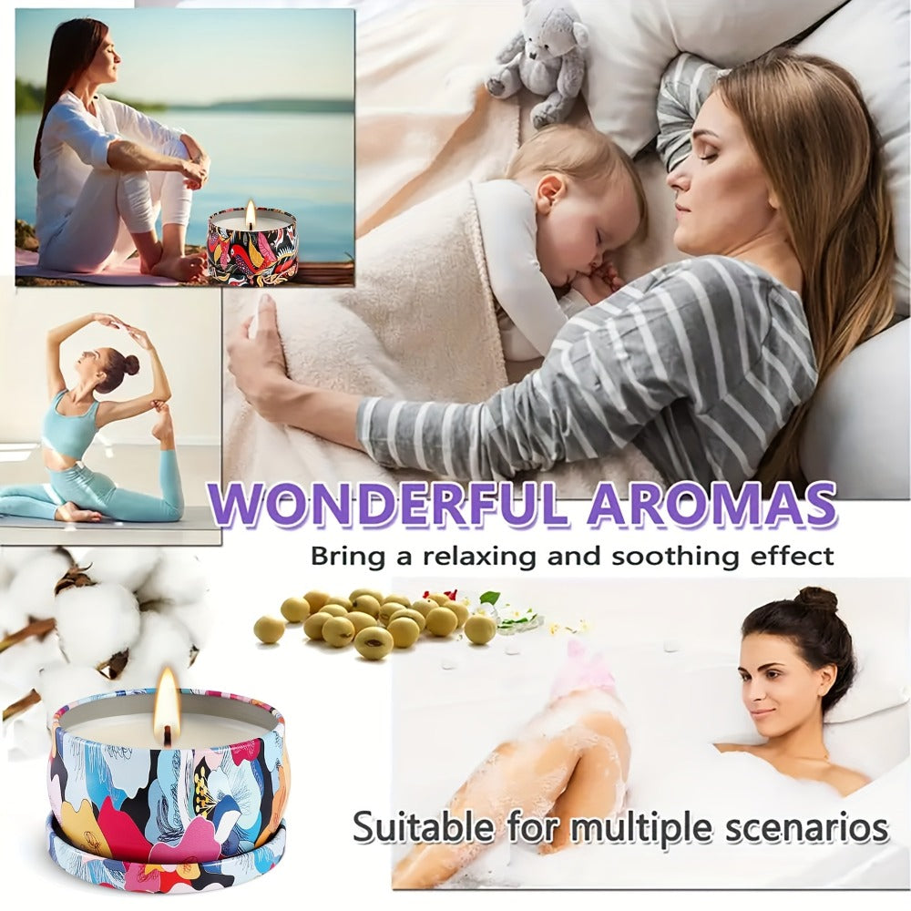 24-Piece Rain-Scent Candle Set with Lidded 2.5oz Decorative Metal Travel Tins and Fragrance Labels