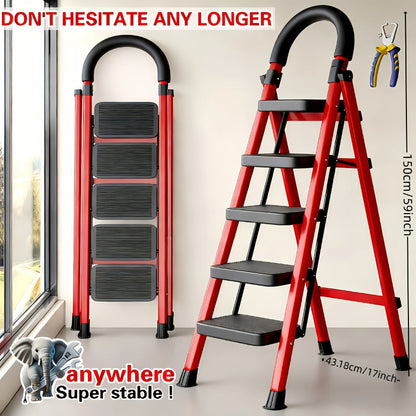 Folding Step Stool Ladder 500lbs Heavy Duty Steel with Anti-Slip Wide Treads & Handrails – Safety Lock, Portable Multi-Step Ladder for Home, Kitchen & Outdoor Use, Mini / Medium / Large