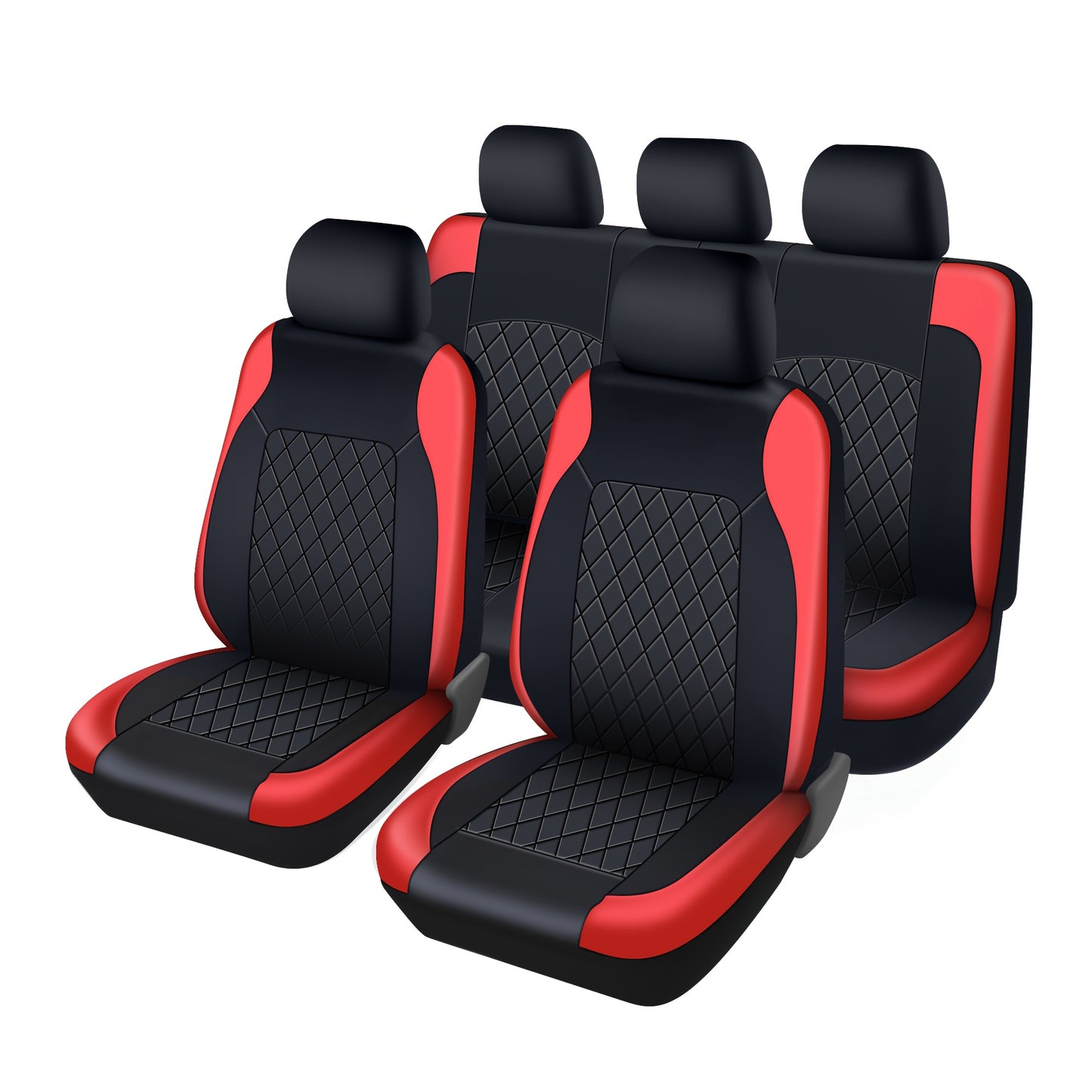 Car Seat Covers 5-Seat Nappa-Style PU Leather Full Set in Red, Blue, Black and Gray Color Options