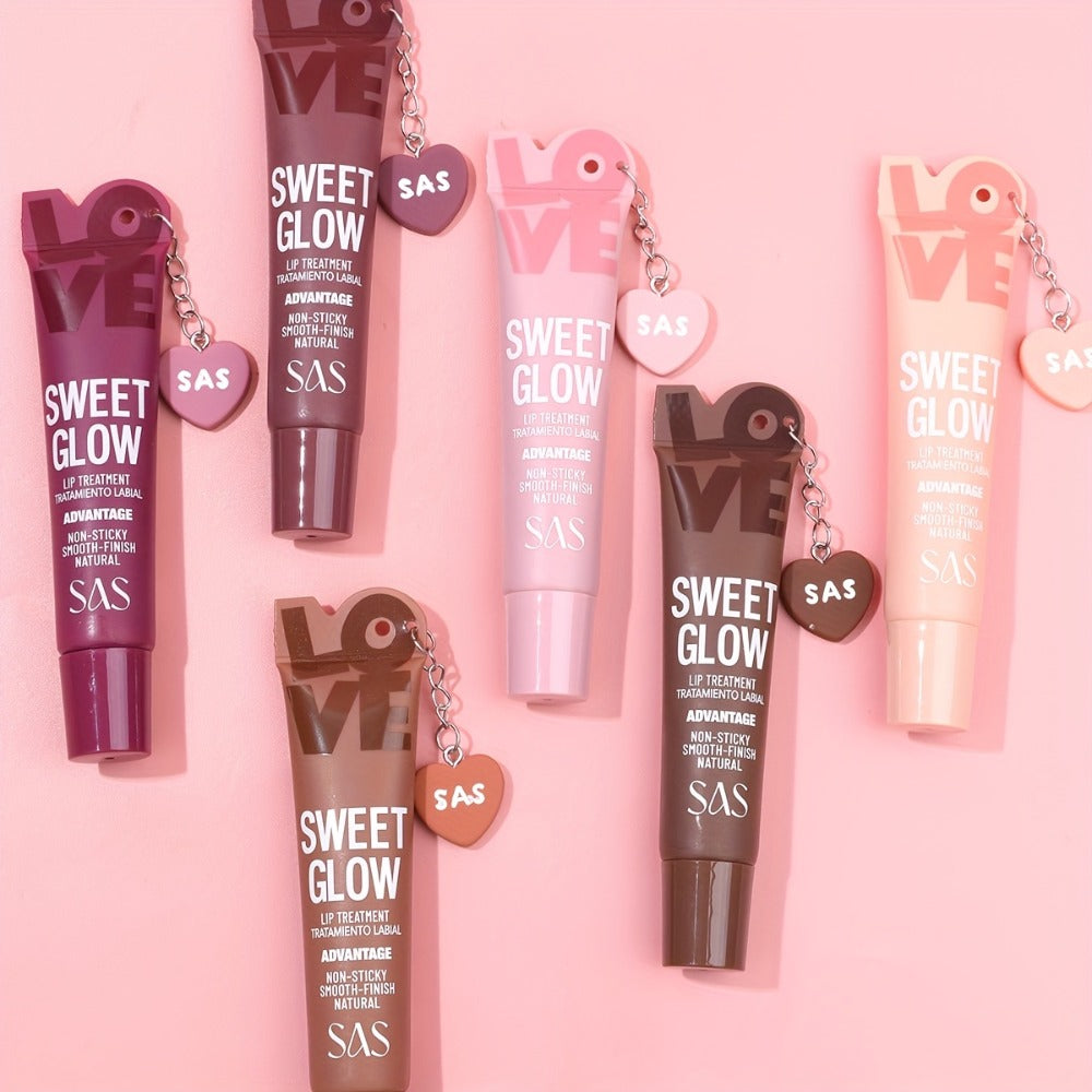 SAS Heart-Pendant Lip Gloss with 15ml Net Content, Squeeze-Tube Format and Six Numbered Shades