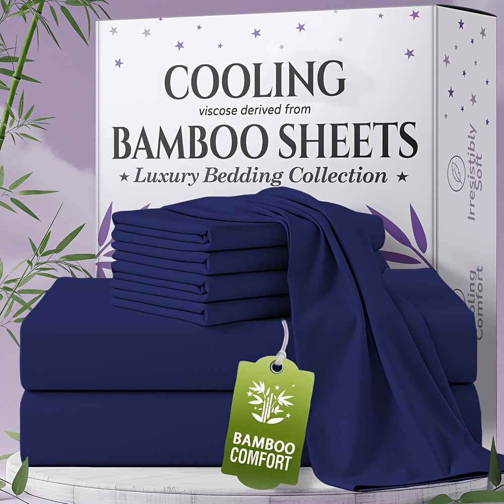 Bed Sheet Set Bamboo-Derived Fabric in 4- or 6-Piece Configuration with Extra-Deep Pocket and Fifteen Colors