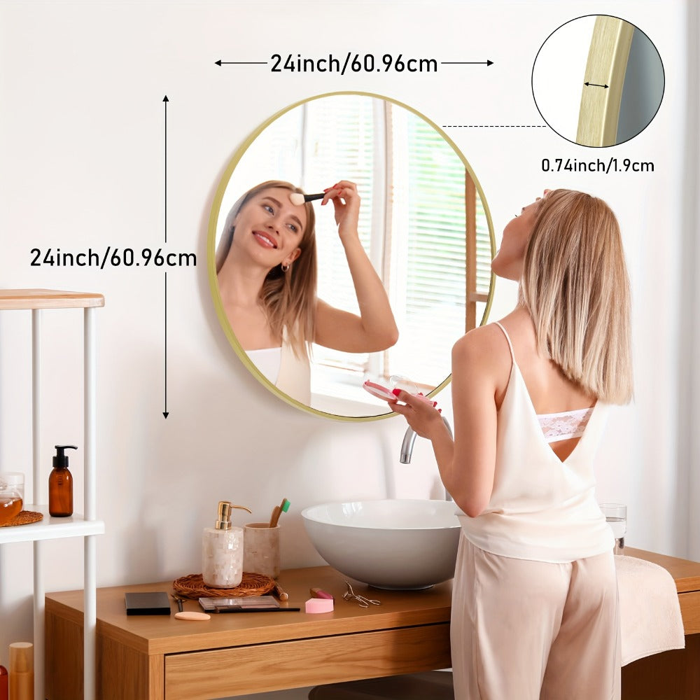 Round Wall Mirror Aluminum Alloy Frame – Modern Circle Mirror for Bedroom, Bathroom & Living Room, Tempered Glass, Black & Gold, 20in 28in 30in 36in