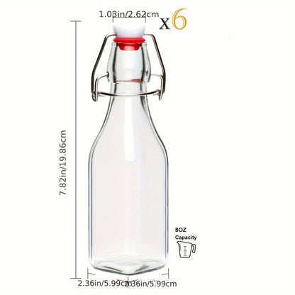 Glass Bottles with Airtight Lids 8oz - 6 9 12 Pack Clear Kitchen Storage Bottles for Kombucha Home Brewing Vanilla Extract Vinegar Homemade Juice Water Soda | Meal Prep Pantry Organization