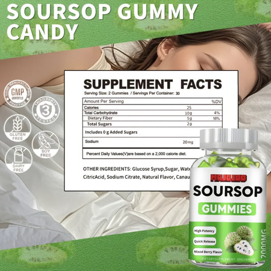 Soursop Graviola Gummies 2000mg – 60 Count Antioxidant Supplement for Men & Women, Supports Digestion & Immune Health, Natural Graviola Extract Chewable Wellness Gummies
