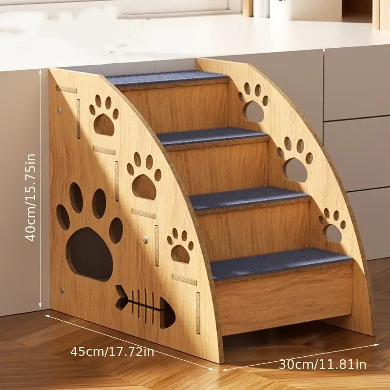 Solid Wood Pet Stairs for Bed & Sofa – 3 & 4 Step Dog Steps with Non-Slip Surface & Safety Rails for Small Medium Dogs & Senior Pets
