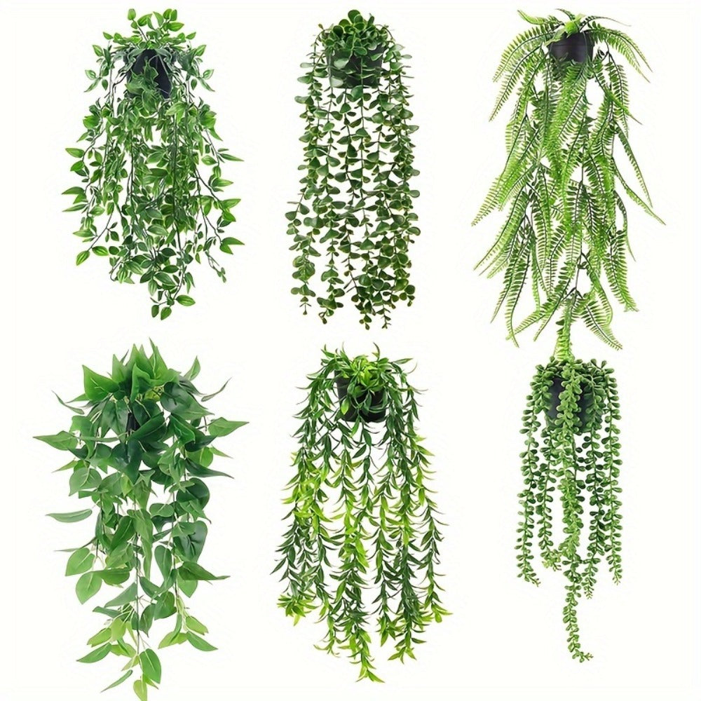 Hanging Artificial Greenery Vines in Eucalyptus, Fern and Mixed Styles with Six- or Eight-Pack Options