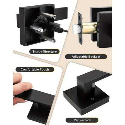 Matte Black Square Door Handle Set – Interior Passage Door Knob for Hall & Closet, Heavy-Duty Left & Right Hand Compatible, Modern Hardware