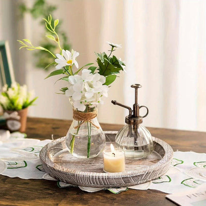 Round Wave-Edge Decorative Tray in White Wood Grain, Charcoal or Washed White for Coffee Table Displays