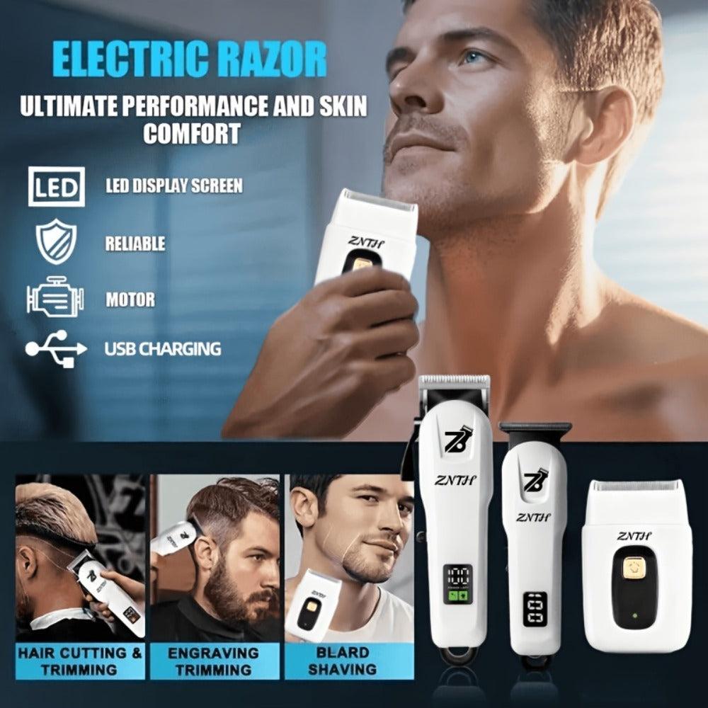 Professional Hair Clipper Kit 9-in-1 Trimmer for Haircut Bald Head Shaving LCD Display USB Fast Charge Long Battery Stainless Steel Blade 4 Guide Combs for Home Barbershop