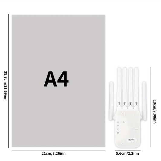 Ourlife WiFi Extender 11000 Sq Ft 6-Antenna 360° - 2.4GHz Signal Enhancer with Ethernet Port, Plug and Play, for Home Shopping Mall Coffee Shop Hotel Large Area Coverage