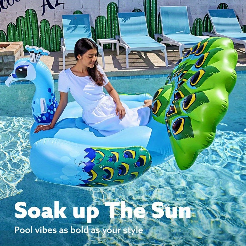Inflatable Pool Float Giant Peacock Water Raft 66 Inch 2 Person Thick PVC Summer Outdoor Swimming Pool Party Lounger for Adults Kids