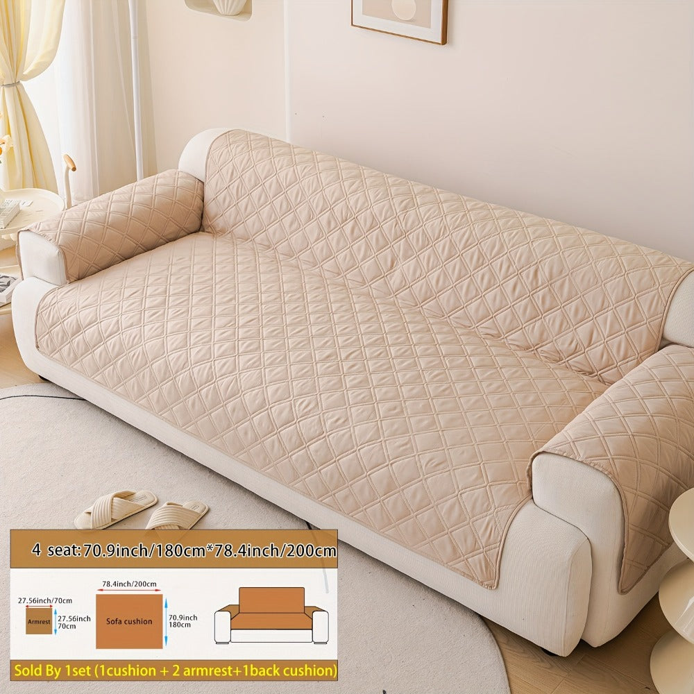 Sofa Cover Three-Piece Soundwave Embossed Set with Sofa Panel, Two Armrest Covers and Anti-Slip Mat