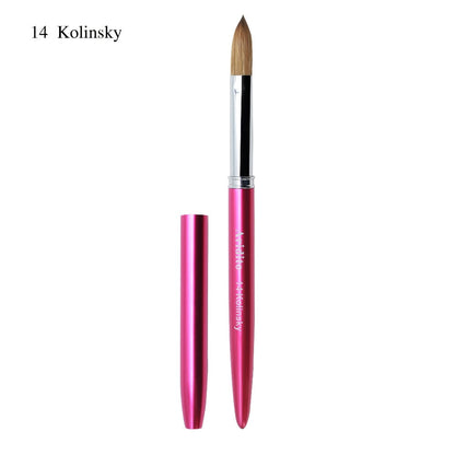 Rose-Red Acrylic Nail Brush with Cap in Exact Checkout Sizes #10, #12 or #14 and Pictured Flat-Shaped Tip