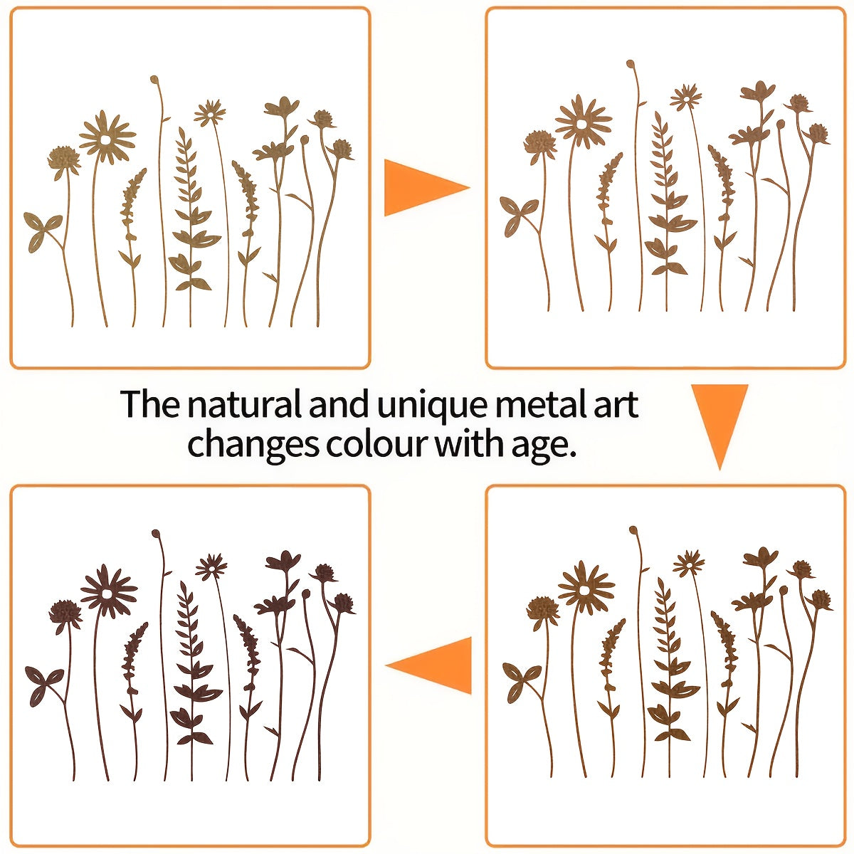Rustic Metal Wildflower Bouquet, 10-Piece Mixed Stem Set from 25.4 to 40 cm for Vases and Planters