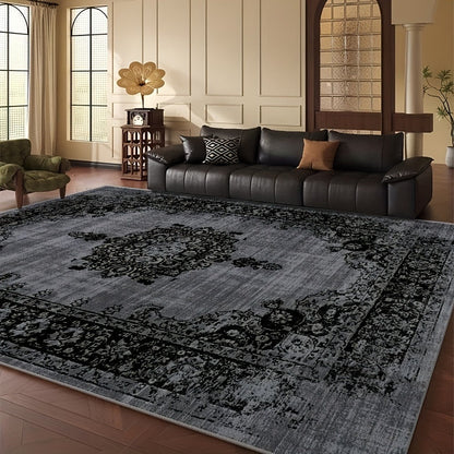 Velvet Floral Bohemian Area Rug - Low Pile Machine Washable Non-Slip Carpet for Living Room Bedroom Office Geometric Pattern