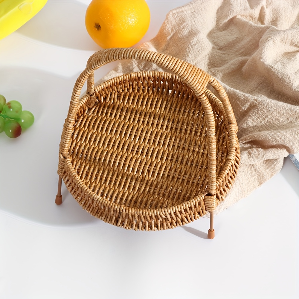 Wire Frame Storage Basket - Hand-Woven Imitation Rattan with Solid Iron Structure, Open-Top Organizer Bin for Fruits Shelf Kitchen Gifts, Rustic Farmhouse Style