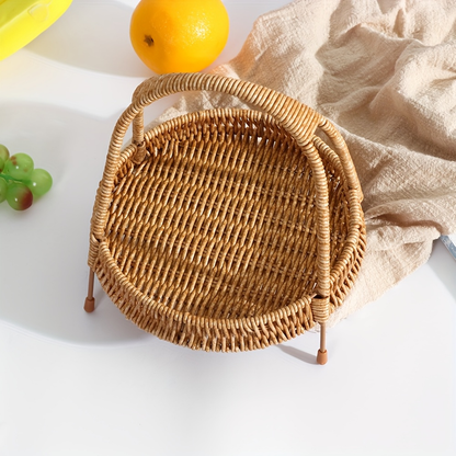 Wire Frame Storage Basket - Hand-Woven Imitation Rattan with Solid Iron Structure, Open-Top Organizer Bin for Fruits Shelf Kitchen Gifts, Rustic Farmhouse Style
