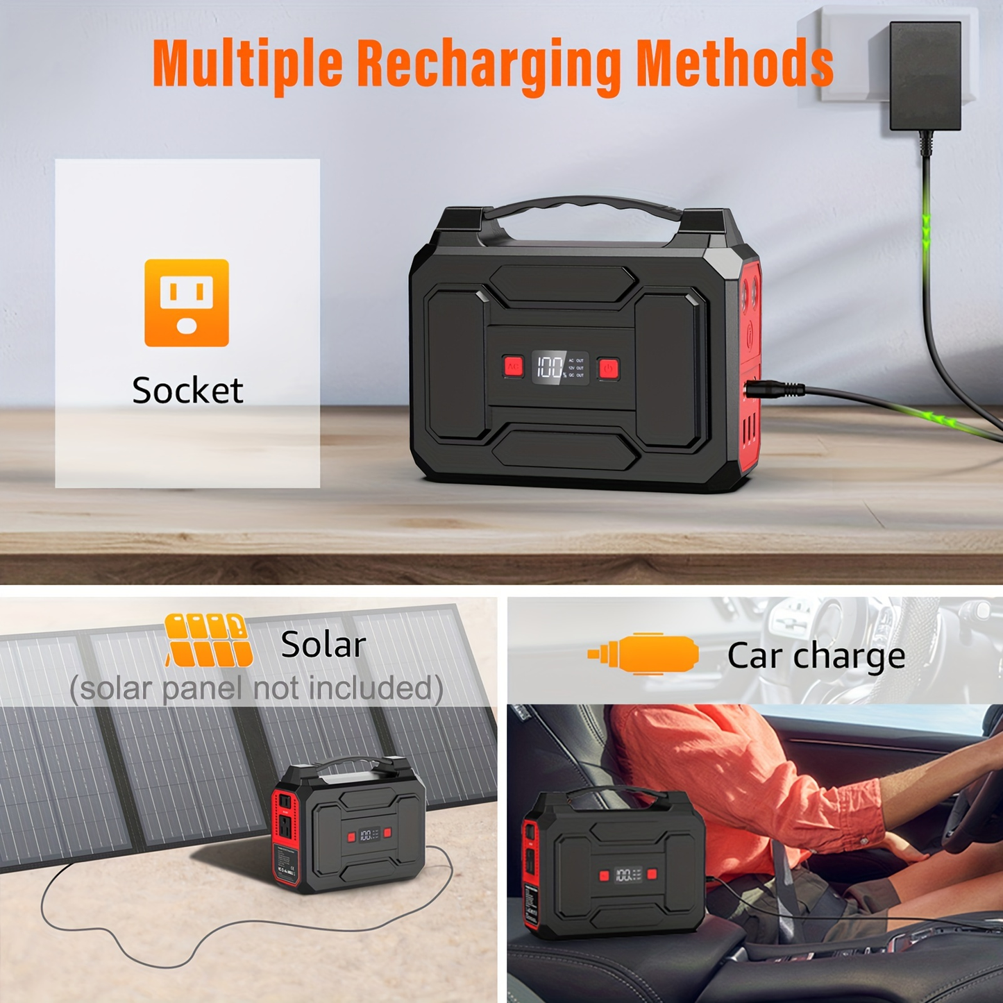 Portable Power Station with 146Wh or 300W Source Configurations, AC, DC, USB and LED Light