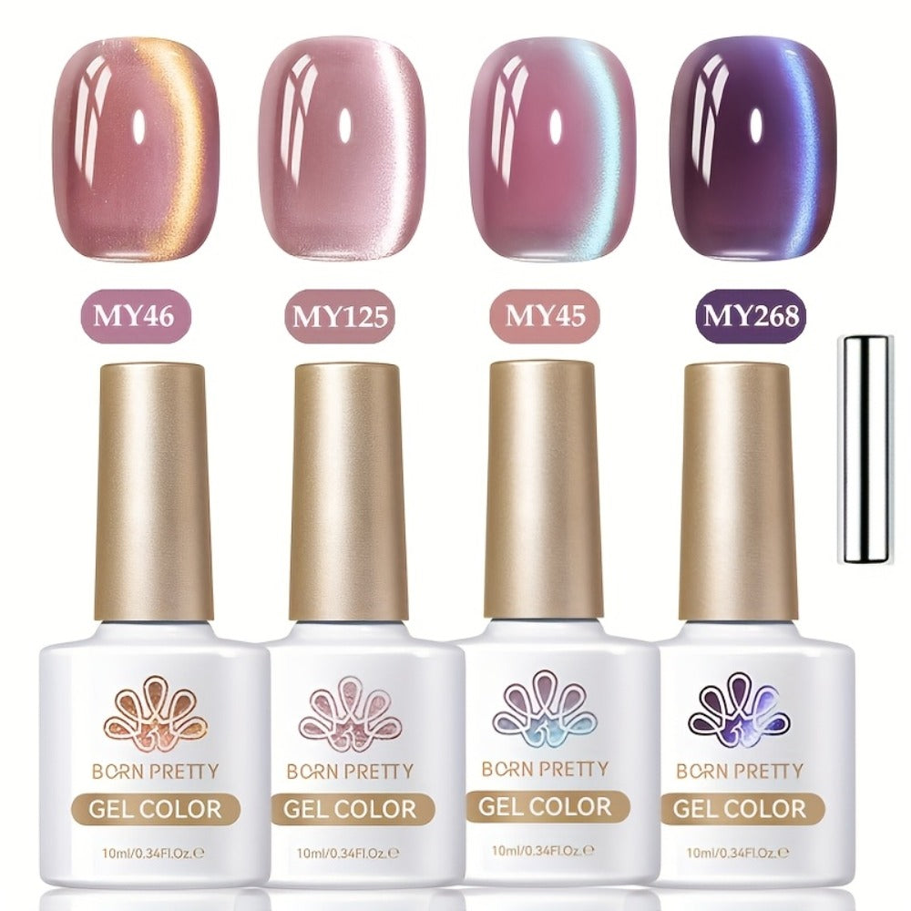 Four-Piece 10ml Cat Eye Gel Polish Set with MY46, MY125, MY145 and MY268 Purple Jelly Glass Colors
