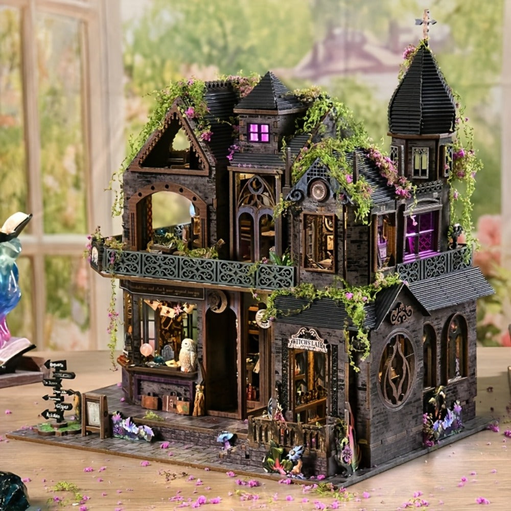 3D Wooden Puzzle Magic Castle Model Kit – DIY Assembly with Owl, Magic Hat & Flowers, Bookshelf Desk Decoration, Unique Gift for Adults Teens Birthday Valentine Halloween Christmas