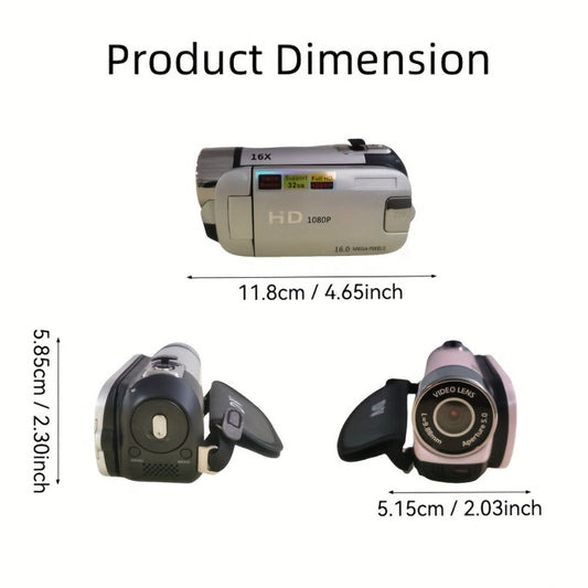 Portable 1080P Digital Camcorder with Rotating Screen & 32G Memory Card | Rechargeable Battery, Selfie Support, Compact Travel Video Camera for Vlogging, Family Gatherings & Everyday Recording