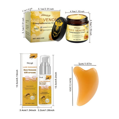 Skincare Set with Hloygi and South Moon Labels, 3 Bee Venom Products Plus Gua Sha Board Accessory