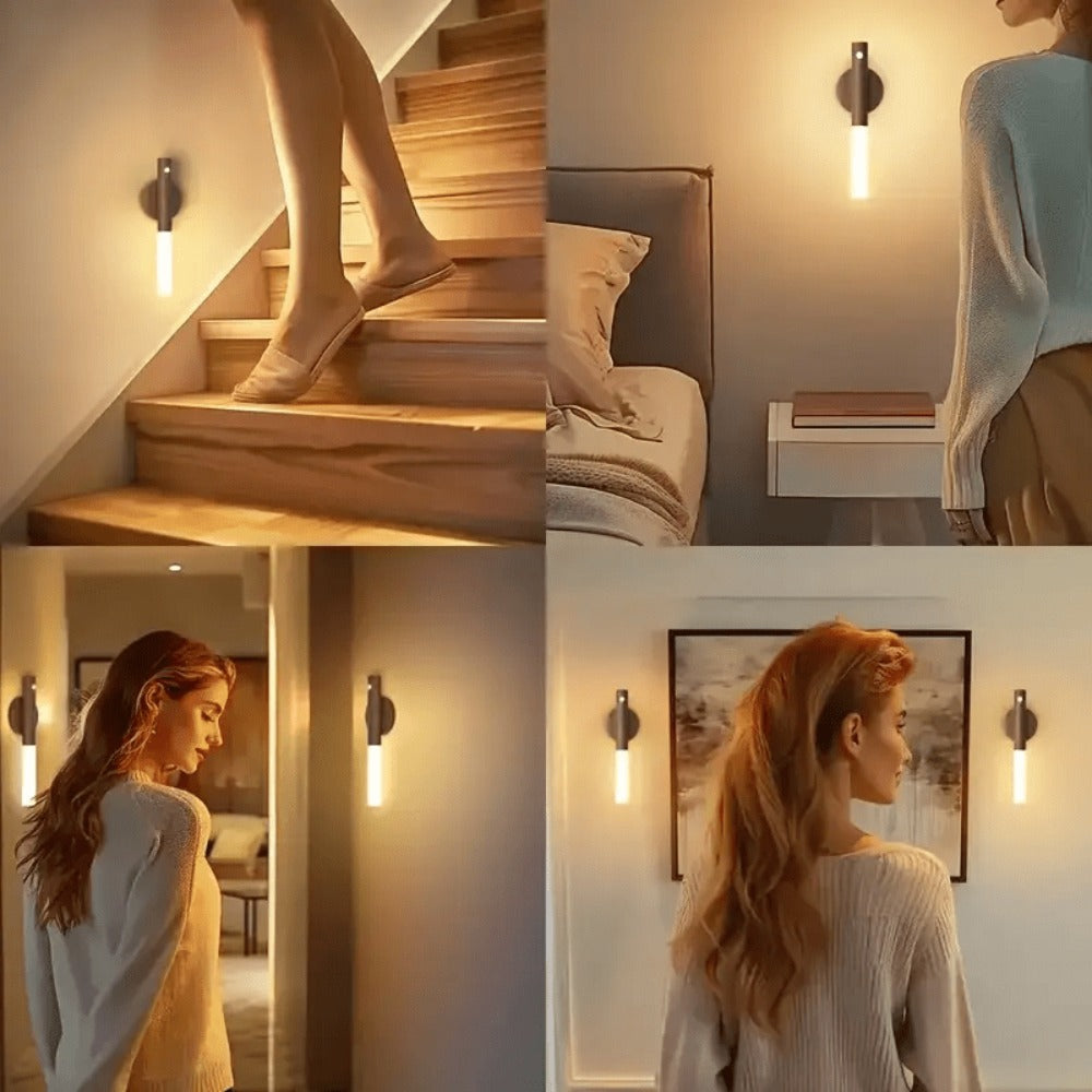 Motion Night Light Rechargeable LED – IPX4 Waterproof Wood Grain & Walnut Under Cabinet Step Lamp for Staircase, Hallway, Wardrobe, Closet & Indoor Walls (2 or 4 Pack)