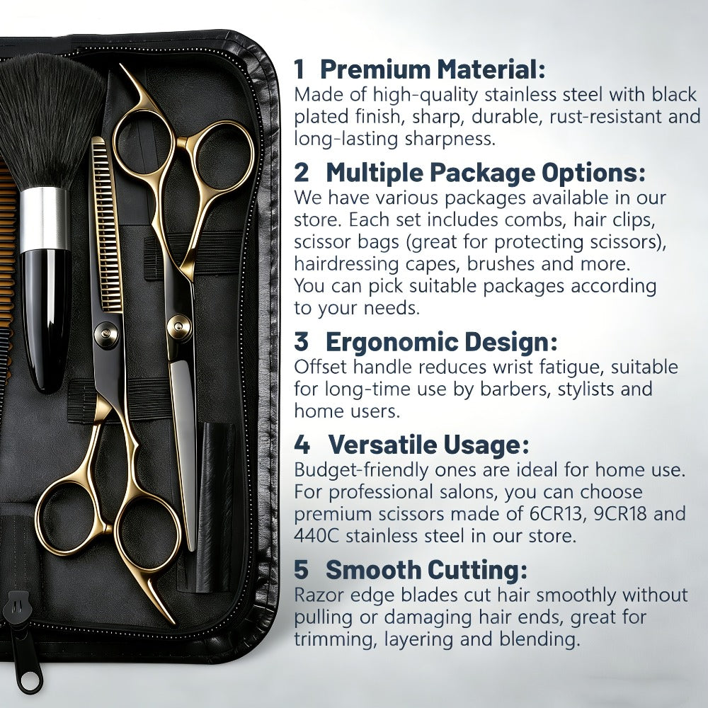 13-Piece Hair Cutting Scissors Kit with Straight and Thinning Shears, Combs, Cape and Storage Case