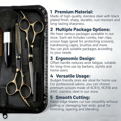 13-Piece Hair Cutting Scissors Kit with Straight and Thinning Shears, Combs, Cape and Storage Case