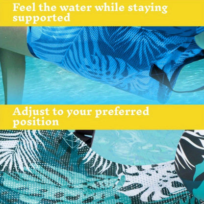 Leaf-Print Inflatable Pool Float Chair with Mesh Sling Seat in Blue, Blue-Green or Red-Cyan Checkout Options