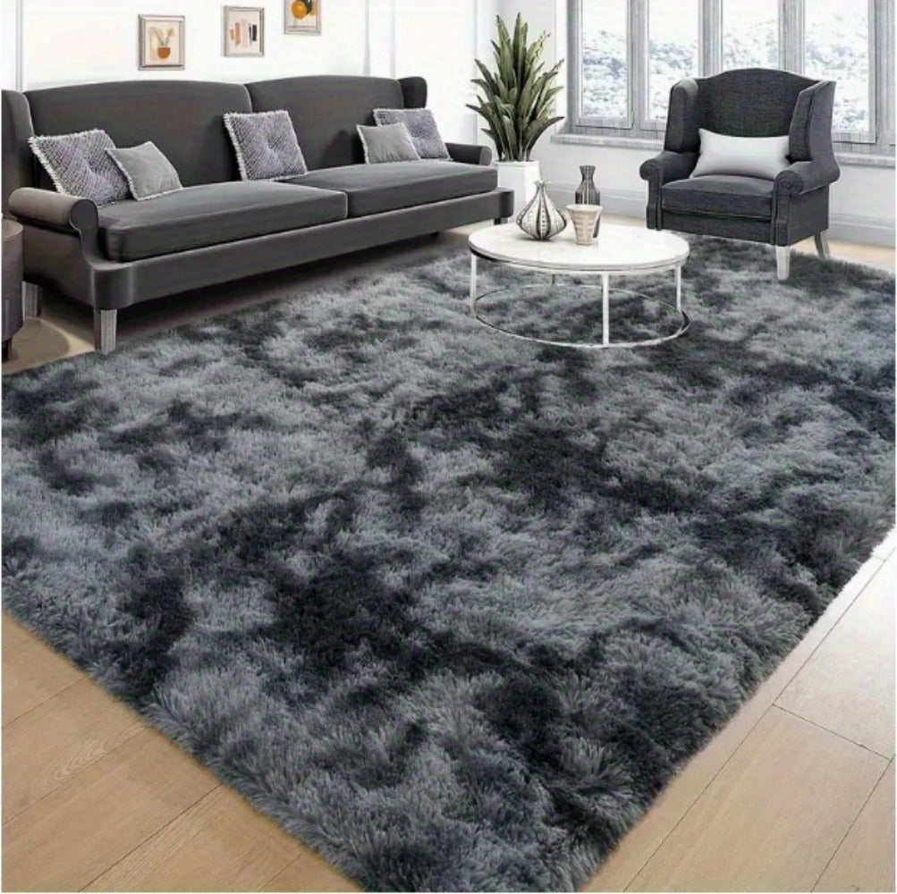 Area Rug, 6x9 Foot Tie-Dye Coffee Plush Shag Style with Machine-Wash Care and Source-Listed Backing