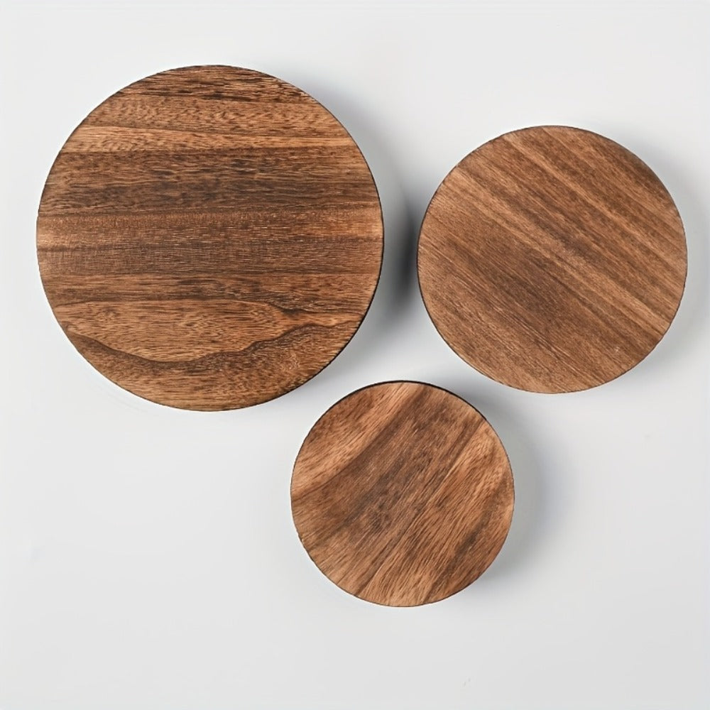 Round Wooden Display Risers, 3-Piece Rustic Pedestal Stand Set in 5, 6 and 7.7-Inch Sizes for Plants and Home Decor